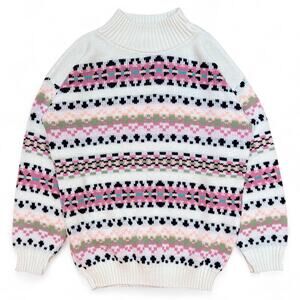 Vintage Clifton Place Fair Isle Pattern Mock Neck Knit Nordic Sweater L Flowery